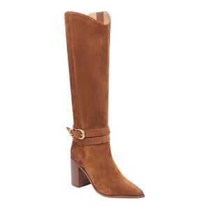 Dolce Vita Women's Tyrone Suede Wide Calf Tall Block Heel Boots Brown Size 7 XW